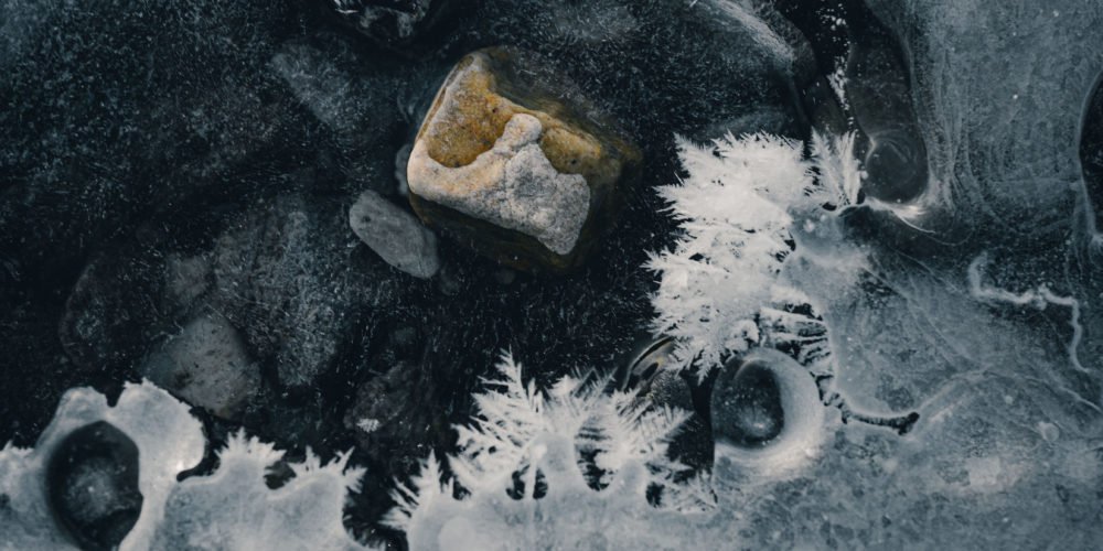 blue, white and brown ice
